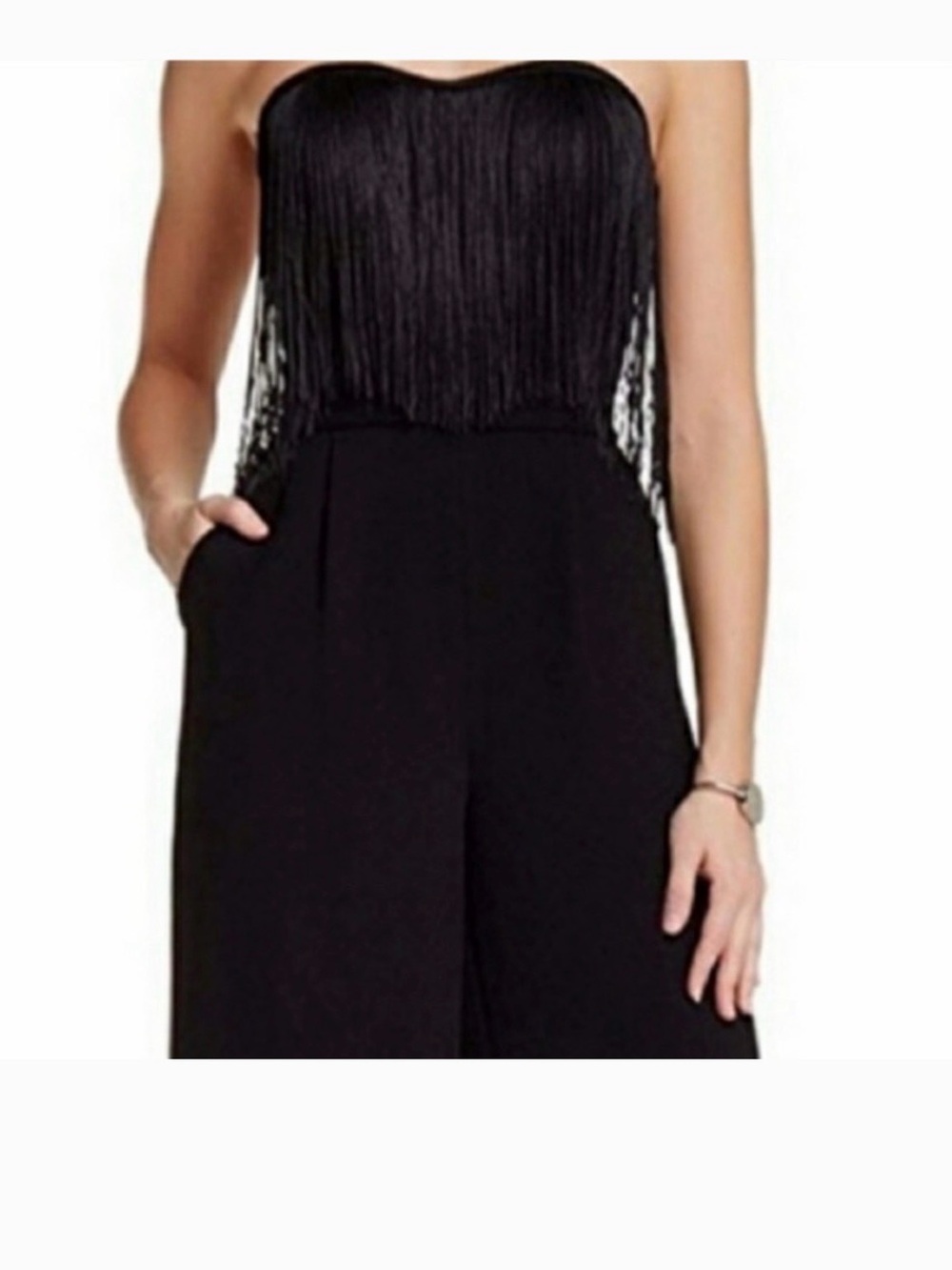 Jessica Simpson Black Strapless Fringe Jumpsuit